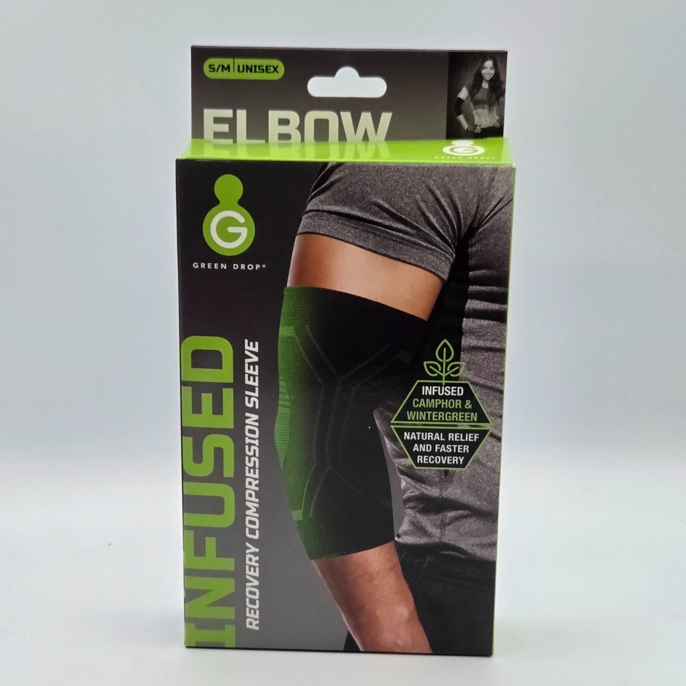 Green‎ Drop Compression Pull-On Sleeve Elbow Support S/M